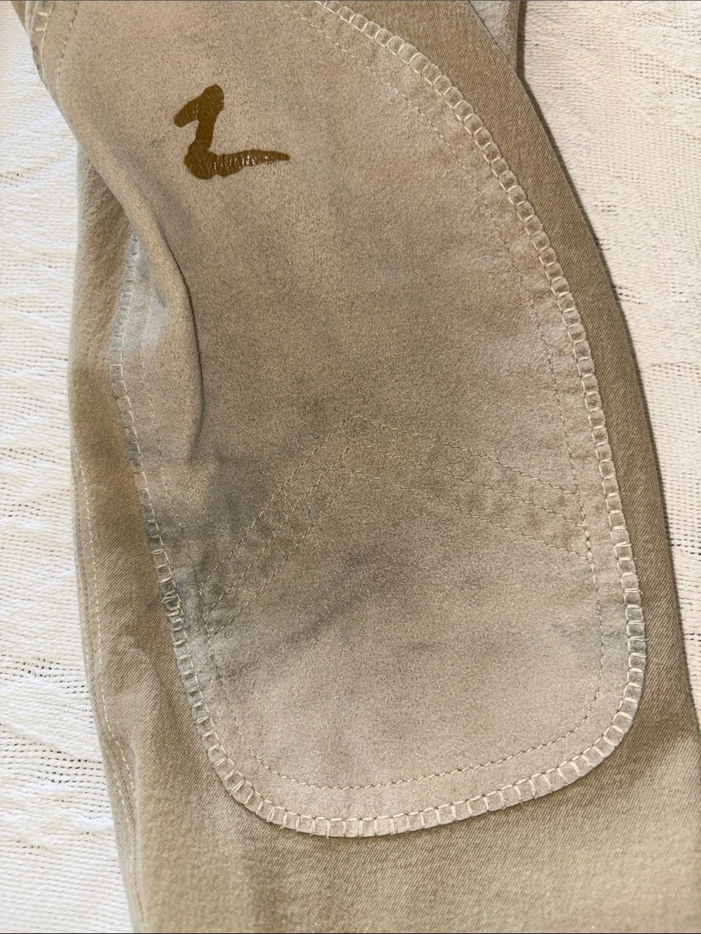 Horze Tan Teen Equestrian Breeches with Knee Patches “stains” S